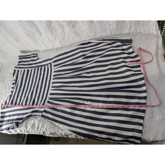 Clad & Cloth Bib Dress Size Small Navy Blue and Cream Striped pockets K8 - Picture 8 of 9